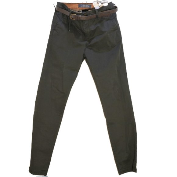 Zara Man Travel Sports Dept. Men's Slim Chino Trouser With Belt Black Size 30 - Picture 2 of 7